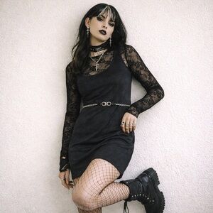 Vtg dawn joy fashions gothic metallic dress chain alt whimsygoth plus size 18w